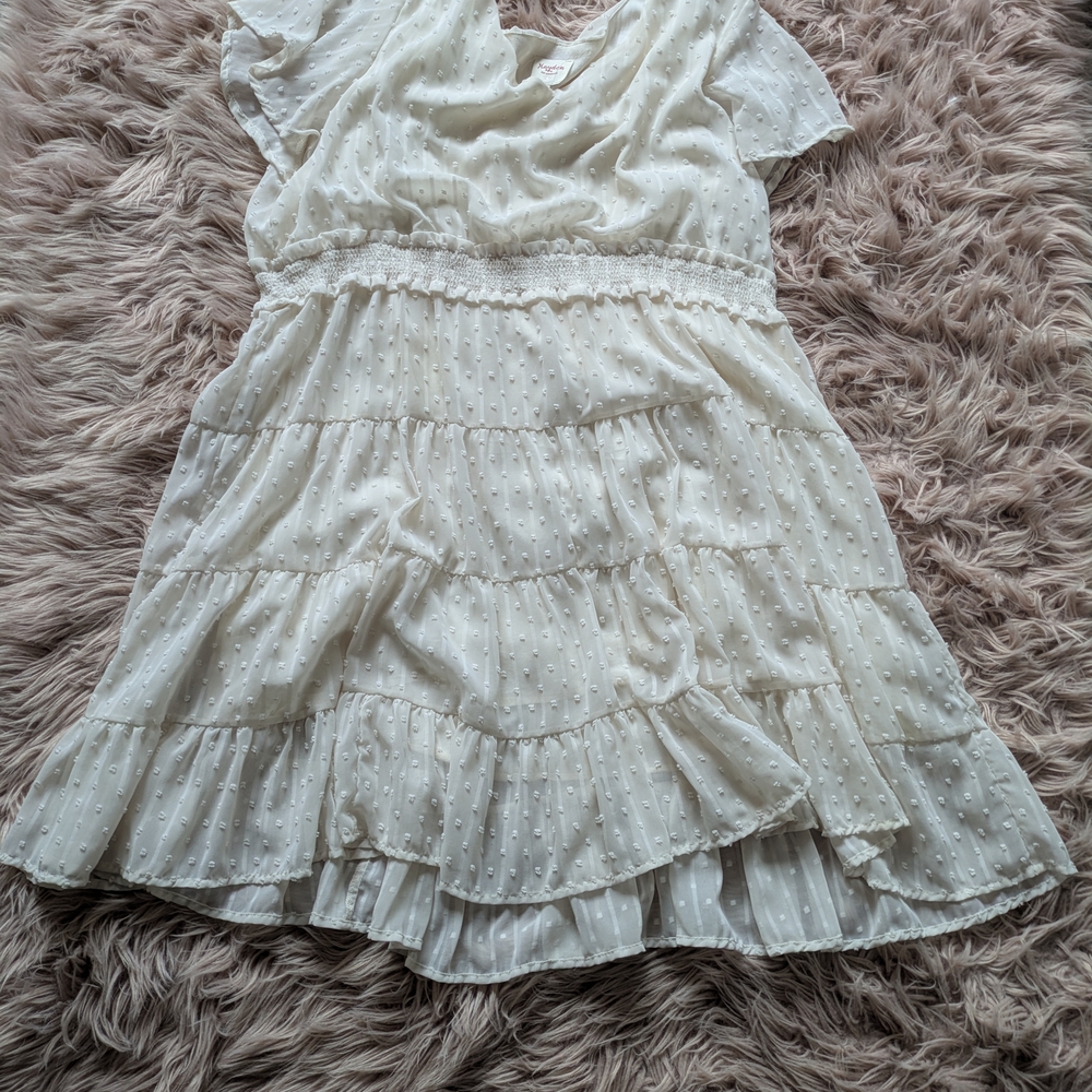 Cream Swiss Dot Tiered Ruffle Dress